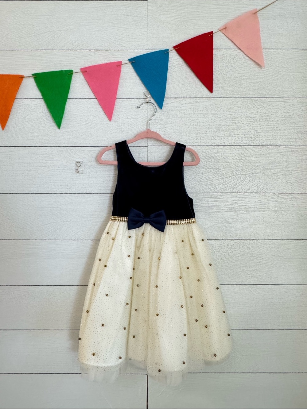 American Princess Navy and Cream Tulle Bow Party Dress